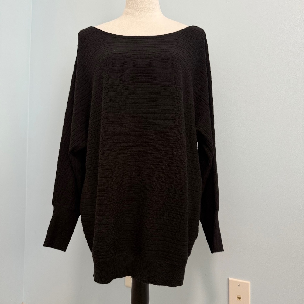CHICOS 2 MODERN RIB DETAIL BLACK SWEATER PULLOVER SIZE L‎